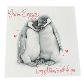 You're Engaged Congratulations to both of you Engagement Card, 300 GSM, pair of penguins in love with love hearts design, Envelope Included