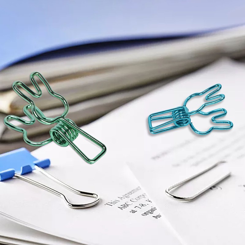 100 Pcs Cute Binder Clips Multipurpose Cartoon Rabbit Shape Blue