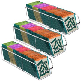 CYEAH 3 Pcs Tea Bag Organizer, 11 x 3.5 x 3 in Clear Tea Bag Holder Oragnizer, PET Tea Bag Storage Organizers, Drink Mix Packet Organizer for Sugar Packet Coffee Condiment Spices Countertop Cabinet