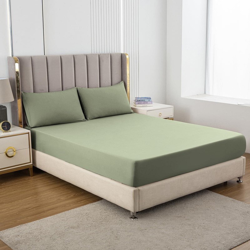 Soifox King Size Fitted Sheet Sage Green - Bed Sheets