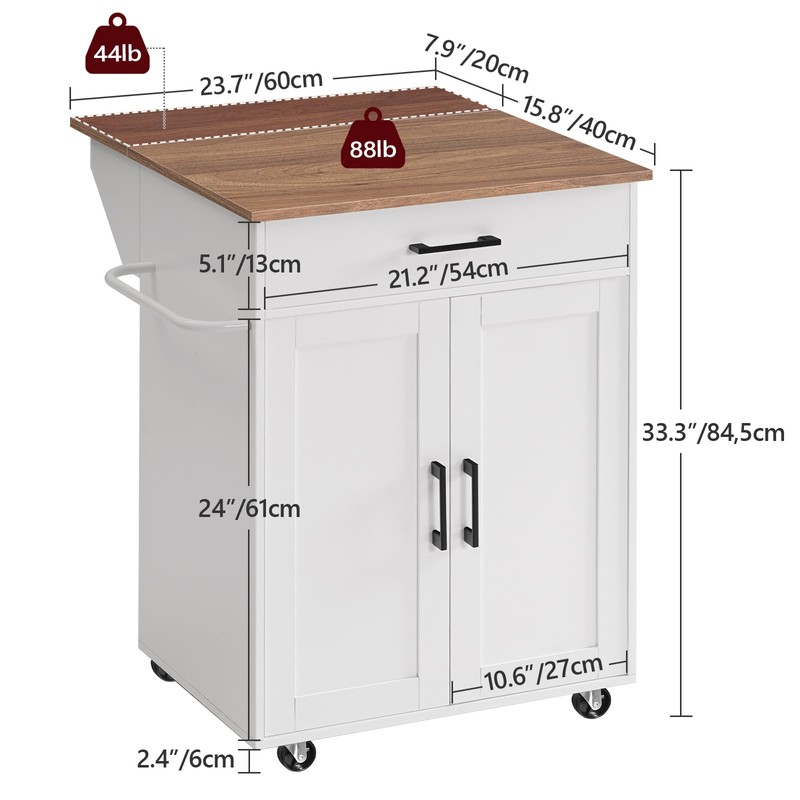 MAHANCRIS Kitchen Island on Wheels with Drop Leaf, Folding Countertop