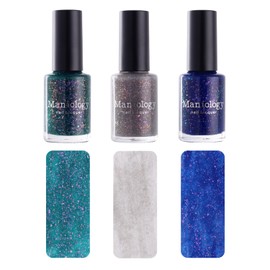 Maniology Woodland Walk Jelly Flakies Nail Polish Set (Green, Grey, Royal Blue Colors)