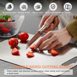 BELLPO Titanium Cutting Board,Titanium Cutting Boards for Kitchen,Stainless Steel Chopping Board, Large Dishwasher Safe and Non Toxic Cutting Board for Food(13.4 x 9 inch)