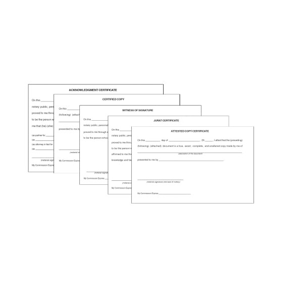 Jurat, Acknowledgment, Attested, Witness, and Certified - Set of 5