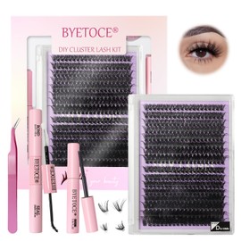 Lash Clusters Kit Wispy 320Pcs Natural Cluster Eyelash Extension Kit 9-16MM 50D 60D C Curl Fluffy Wispy Lash Clusters Diy Lash Extension Kit with Lash Bond and Seal