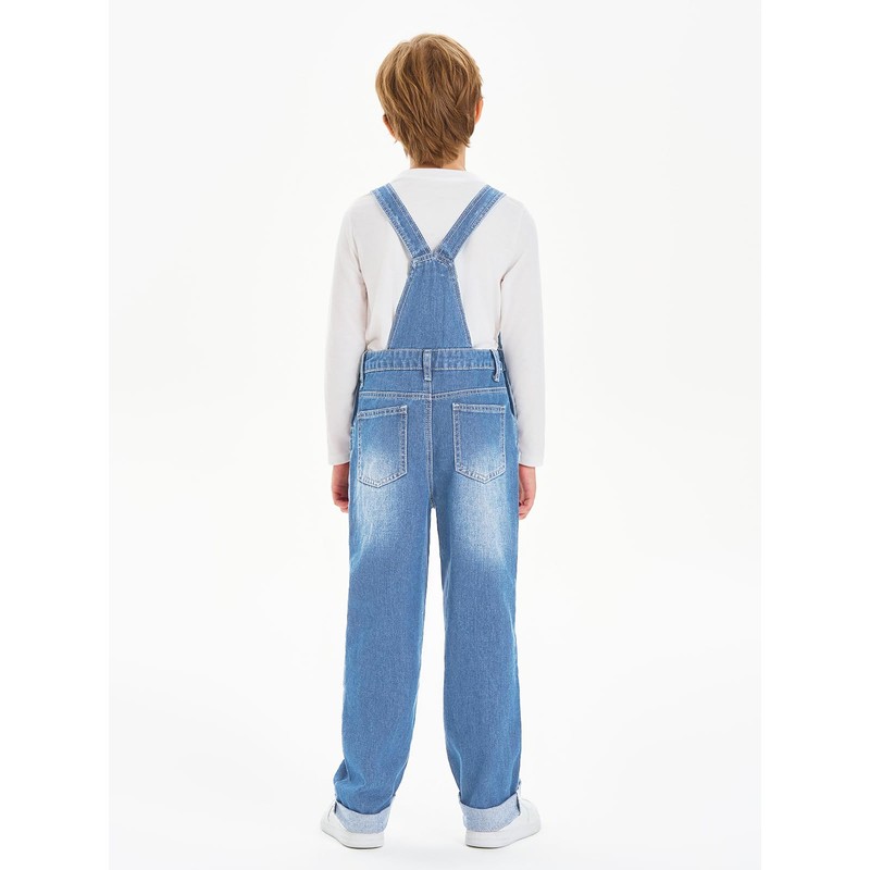 Haloumoning Boys Denim Bib Overalls with Adjustable Straps and Convenient