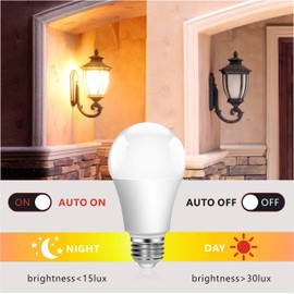Boxlood Dusk to Dawn LED Light Bulbs, Built in Light Sensor, Plug and Play, 9W 6000K Cool White, 60W Halogen Equivalent, A19 E26 Base, AC120V, Auto On/Off Indoor Outdoor Lighting Bulb (2 Pack)
