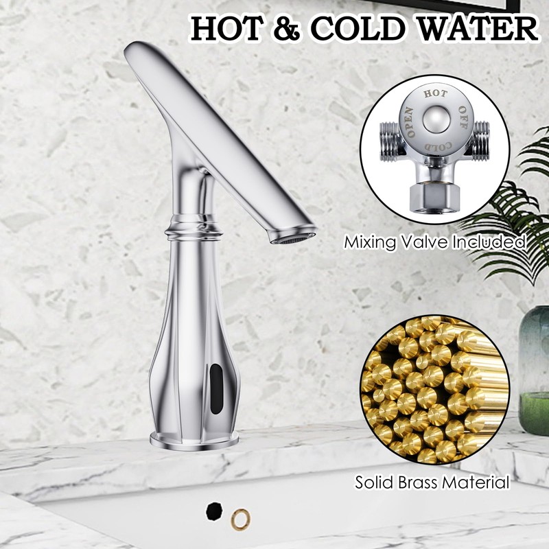 Touchless Bathroom Faucet, Automatic Motion Sensor Chrome Faucet for Bathroom