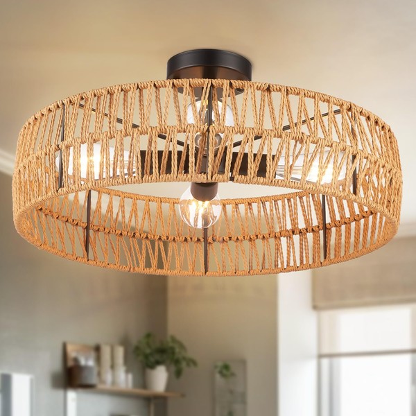 Hamilyeah 20 inch Semi Flush Mount Ceiling Light Fixture Woven,