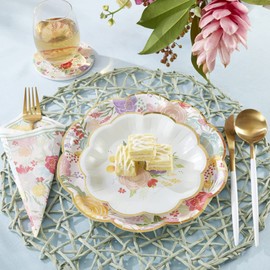 Kate Aspen Garden Blooms 9 in. Premium Decorative Paper Plates | Party Supplies (350 GSM Weight -Set of 16) - Perfect for Weddings, Bridal Brunches, Bridal Showers, Baby Showers