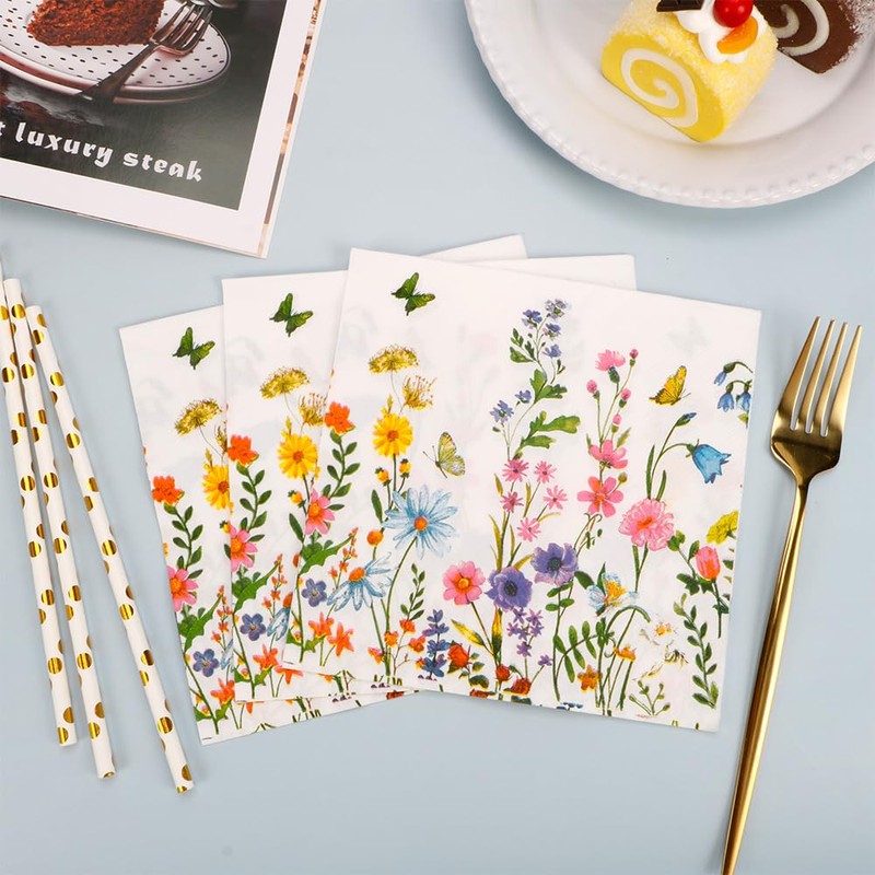 Pack of 40 Napkins Flowers Spring Napkins Summer Flower Meadow
