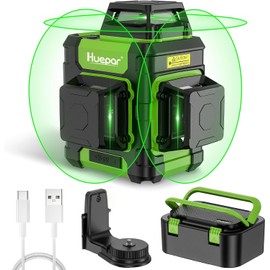 Huepar Nivel láser 360 autonivelante, láser verde recargable 3 x 360 línea cruzada Lazer nivelador herramienta láser de nivel 3D para construcción y