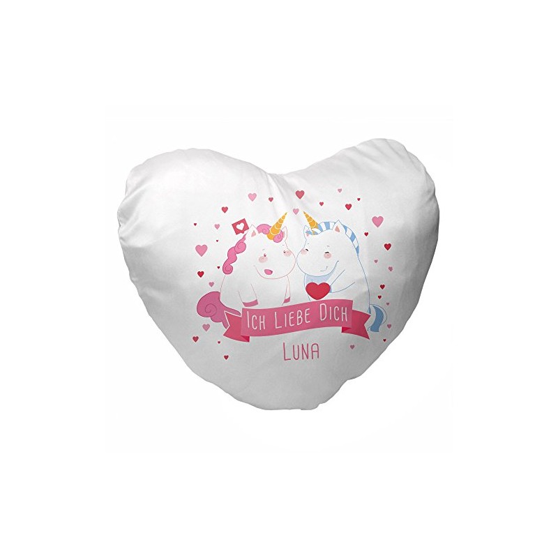 Heart Cushion With Names Luna and Unicorn Cuddle Pillow A