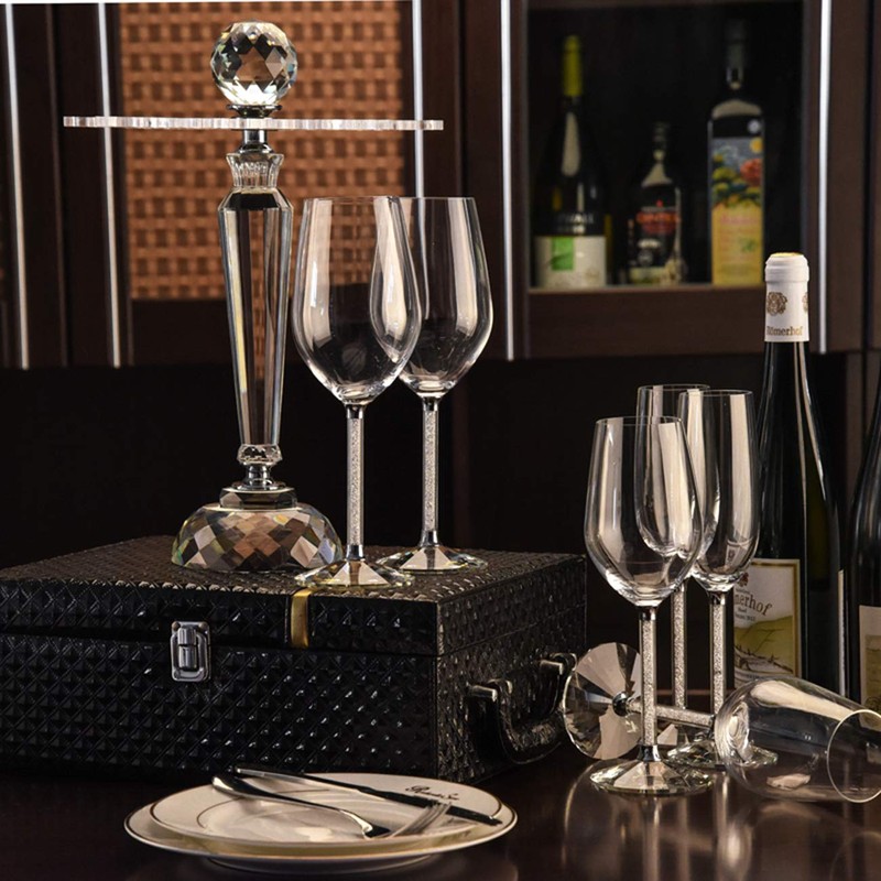 SHTWX Elegant Desktop Crystal Glass Stemware Rack/Rotate 8 Wine Glass