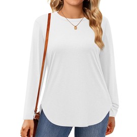IN'VOLAND Plus Size Long Sleeve Tops for Women Loose Fit Dressy Tshirts Crewneck Soft Basic Tee 2025 White