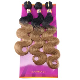 Body Wave Synthetic Hair Weave 3 Hair Bundles Deals 16 18 20 Inches Ombre Color T1/27 Black to Golden Synthetic Hair Weft