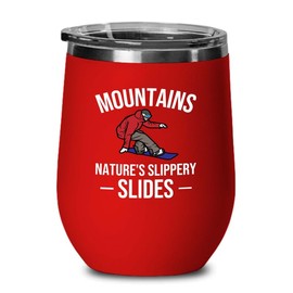 Snowboarding Red Edition Wine Tumbler 12oz - Mountains - Ski Snowboard Goggles Snowboarder Skiing Snowboarding Gift Skiers Hiking Mountain