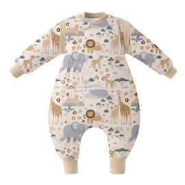 Unnivoll Baby Winter Sleeping Bag with Feet, 2.5 Tog Baby Sleeping Bag with Removable Sleeves, Cotton Baby Sleeping Bag, Winter Sleeping Bag, Baby, Warm and Soft, 80 cm, for Boys and Girls, Beige