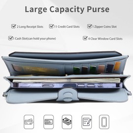 yiijay Slim Thin Wallet for Women Vegan Leather Bifold Wristlet RFID Blocking Clutch Travel Wallet Credit Card Holder Ladies Phone Purse with ID Windows