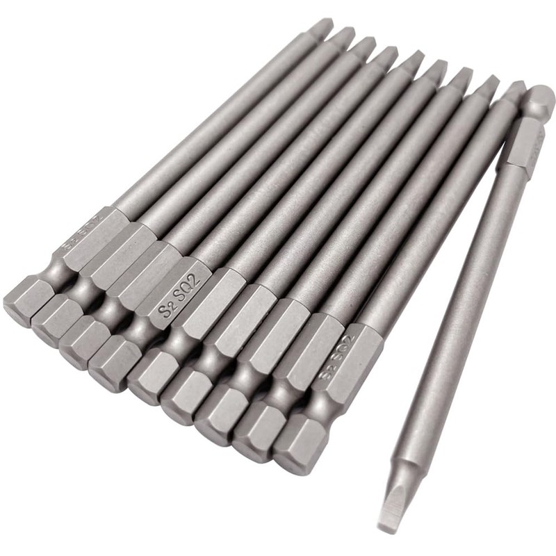 Saipor 10pcs SQ2 100mm Magnetic Square Drill Bit Set Hex