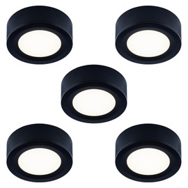 LUMILAND Wired LED Puck Lights (2.7Wx5) Plug-in Lighting Warm White (3000K), LED Cabinet Light for Kitchen Can Be Surface Mount or Recess Mount, Black