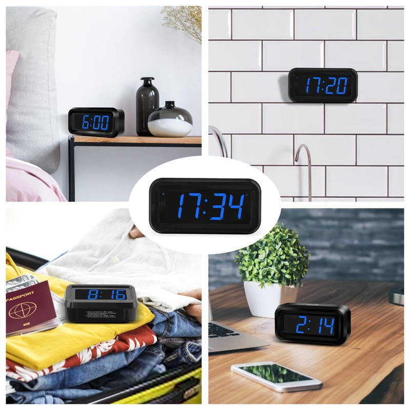 KWANWA Small Digital Alarm Clock, 1.2inch Dark Blue LED Digits,