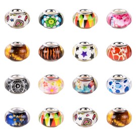 210 Pieces Assorted European Craft Beads Large Hole Lampwork Spacer Beads Colorful European Beads for DIY Necklace Bracelet Jewelry Making (Resin and Alloy)