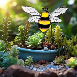 Bee Garden Stake Decor, Stained Glass Indoor Window Suncatcher Home Decor Yard Art Ornaments Gifts for Bee Lover Mom Teacher Indoor Outdoor Lawn Pathway Patio Plant Pot Flower Bed