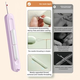 2 in 1 Needle Threader Seam Ripper,Portable Seam Ripper Tool with Needle Threader,Sewing Needles Portable Seam Remover Tool,Embroidery Kit,Cross Stitch Kits,Sewing Kit,Knitting Needles(Purple)