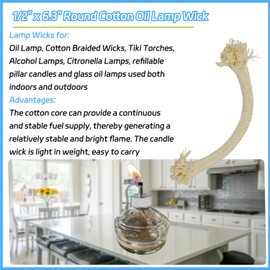 25 Pack 1/2" Round Cotton Oil Lamp Wick for Tiki Torch Wicks, Wicks Candle Lamp, Lampberger Kerosene Lamp, Oil Lamp Wicks, Braided Cotton Wick, Candle Lamp