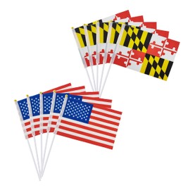 GentleGirl 100 Pack American USA Maryland Stick Flag Small Mini US Maryland MD State Hand Held Flags Banner U.S. States Party Outdoor Yard Decorative,5"x 8" Inch