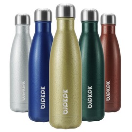 BJPKPK Insulated Water Bottles 17oz,Leak Proof Stainless Steel Water Bottle Keeps Cold for 24 Hours and Hot for 12 Hours, BPA Free,Gold