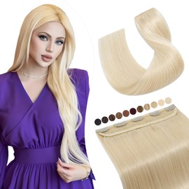 Elailite Clip-In Real Hair Extensions, #60 Platinum Blonde, 25 cm, Straight Clip-In Hair Extensions, Real Hair, 1 Weft, 40 g
