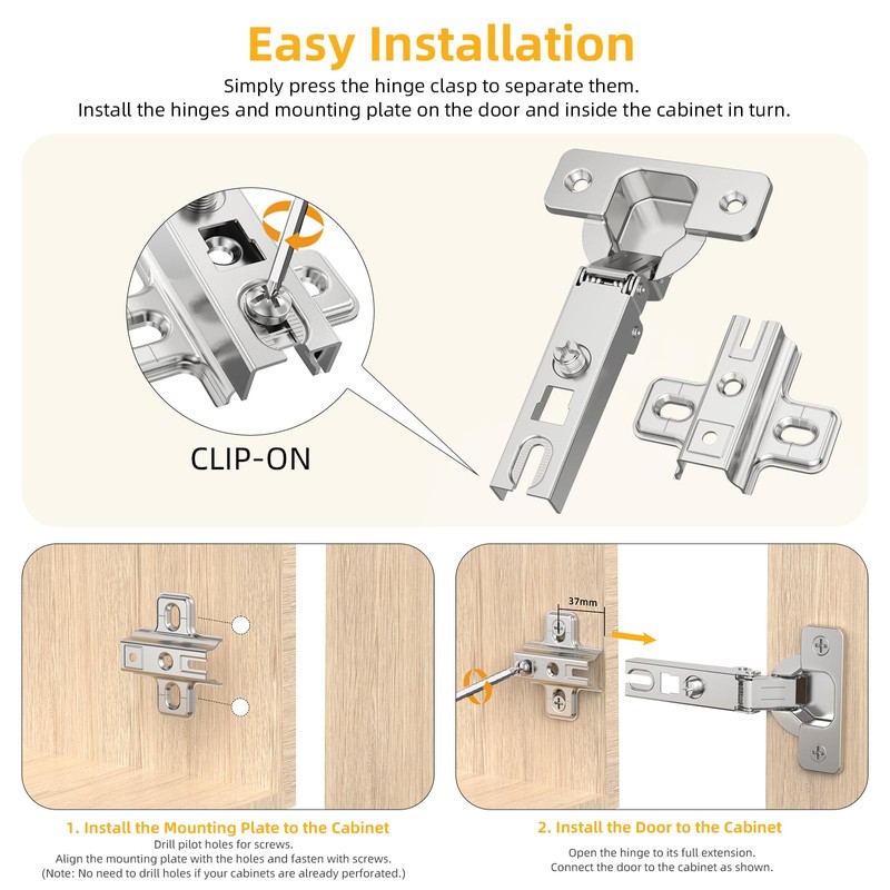 Chibery 10 Pack Full Overlay Cabinet Hinges, Regular Standard Closing,