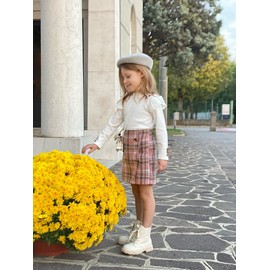 Miipat Toddler Girls Fall Winter Outfits Ruffle Knit Button Tops Plaid Mini Skorts 2Pcs Long Sleeve Set(WhitePink,3-4T)