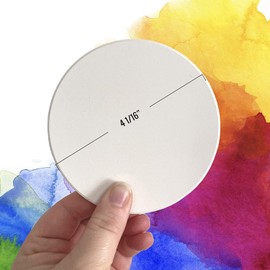 50 Pack Ceramic Tiles for Crafts Coasters, Round White Tiles Unglazed 4-Inches with Cork Backing Pads, for Alcohol Ink or Acrylic Pouring, DIY Make Your Own Coasters, Mosaics, Painting Projects