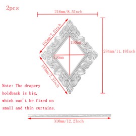 Mewutal 2 Pack Silver Curtain Tiebacks Square Curtain Holdbacks Plastic Curtain Clips Buckle Drapery Holdbacks Crystal Drapery Tiebacks for Home Window Decoration, with Fixing Rod (Silver Rhombus)