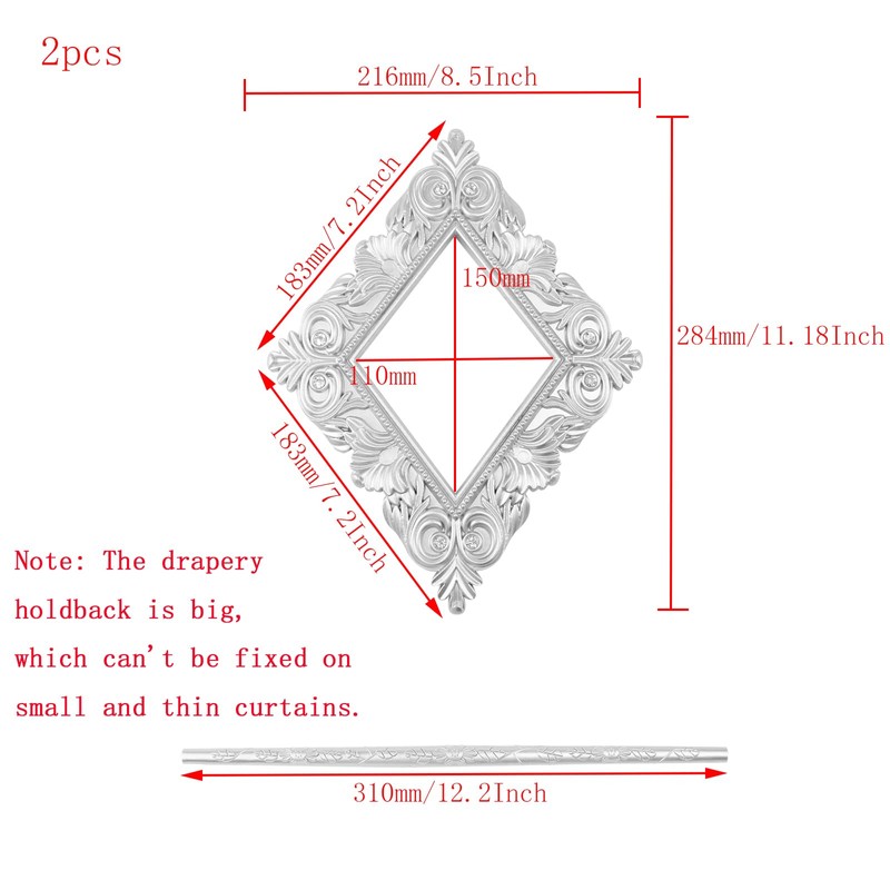 Mewutal 2 Pack Silver Curtain Tiebacks Square Curtain Holdbacks Plastic