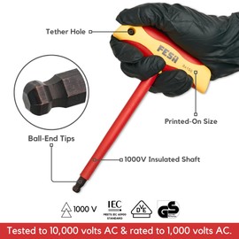 FESA T-Handle Insulated Allen Wrench Set (6-Piece) - 1000V Insulated Allen Set with S2 Steel Ball-End Tips & Ergonomic Handles - 2.5mm, 3mm, 4mm, 5mm, 6mm, 8mm Metric Electrician T Handle Hex Wrenches