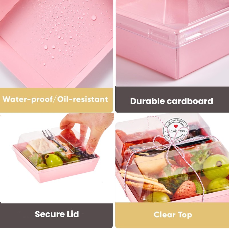 Leafiew 50 Pack Clear Treat Boxes with Forks - Small