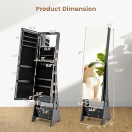 LOKO Freestanding Jewelry Cabinet with LED Light Strip, Lockable Jewelry Armoire w/ 3 Adjustable Angle, Foldable Organizer Storage w/High Full Length Mirror for cloakroom bedroom living room (Black)