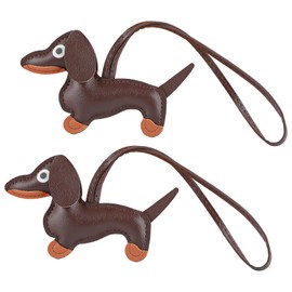 Pack of 2 Key Chains Dachshund, Puppy Dog Bag Pendant, Leather Lucky Charm Dachshund Keychain, Key Ring Dog, Leather Animal Keyring, Dachshund Decoration, Dachshund Gifts, for Women Men, brown
