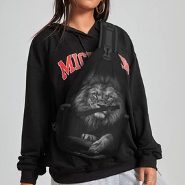 FeHuew Women 3D Animal Black Lion Crossbody Sling Backpack for Men Chest Bag Shoulder Bag Lightweight One Strap Backpack Travel Outdoor Daypack