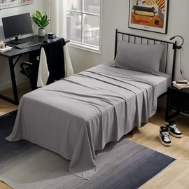 SLEEP ZONE Nanotex Super Soft Cooling Twin Bed Sheets Set for Kids 3 Piece - Easy Care Fitted Flat Sheet & Pillowcase Sets - Wrinkle Free, Fade Resistant, Deep Pocket 16" (Gull Gray, Twin)