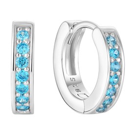 YL Small Hoop Earrings for Women Sterling Silver Huggie Earrings Created Aquamarine 12mm Round Hoop Jewelry