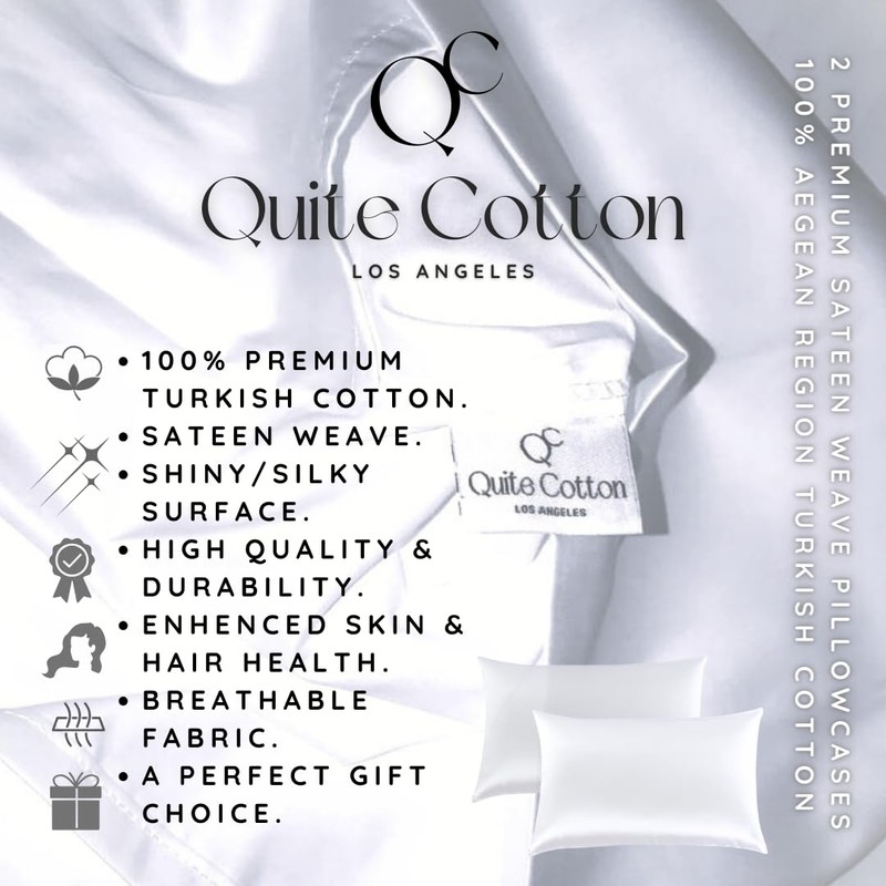 Sateen Weave Pillowcase; Pillow cover; 100% Mediterranean Turkish Cotton; Set
