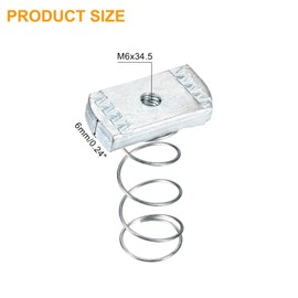 sourcing map Strut Spring Channel Nut Regular, 30Pcs M6x34.5 Carbon Steel Zinc-Plating Long Spring Nuts for Strut Channel Mounts Solar Panel