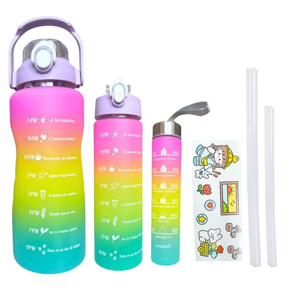 3 PCS Water Bottles With Straw, 9oz 25oz 64oz Motivational