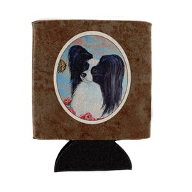 Caroline's Treasures 7040CC Papillon Black and White Can or Bottle Hugger Cooler Washable Drink Sleeve Collapsible Beverage Insulated Holder, Can Hugger, Multicolor