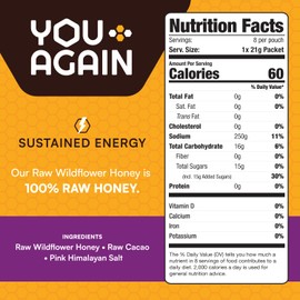 You Again Super Honey Clean Energy Gel, Himalayan Salted Cacao | Electrolyte Replenishment Running Fuel | Endurance Workouts & Cycling Gel | Paleo & Carnivore Snack | Gluten-Free | USA Made | 8-Pack